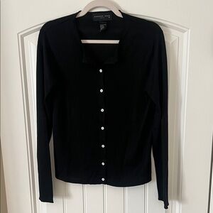 August Silk Knits Macy’s Classic Black Button-Down Cardigan Sz M Knit 100% Silk